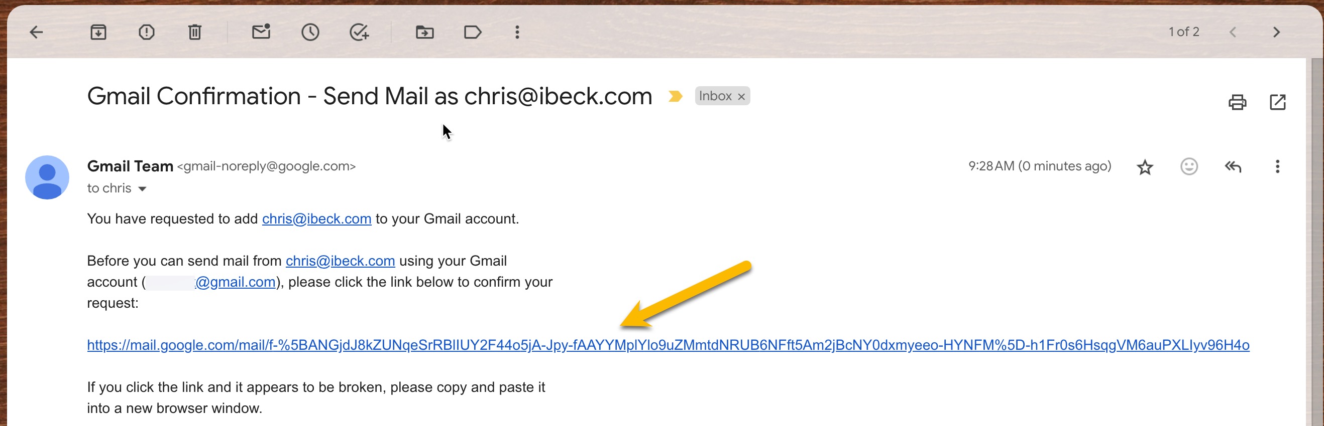 Gmail Confirmation Email